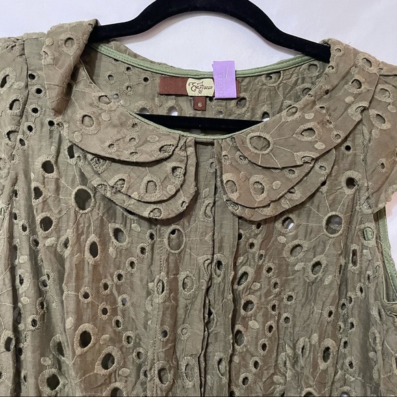 Eva Franco Green Eyelet Peter Pan Collar Dress 6 - Picture 4 of 9